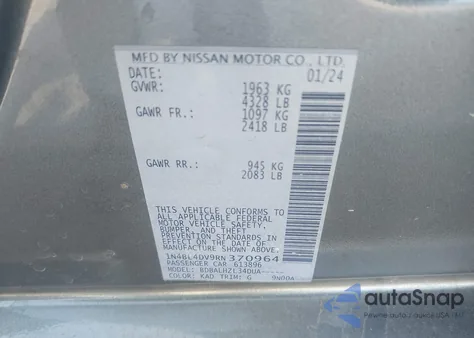 2024 Nissan Altima Sv Fwd z USA, uszkodzony, nr VIN 1N4BL4DV9RN370964